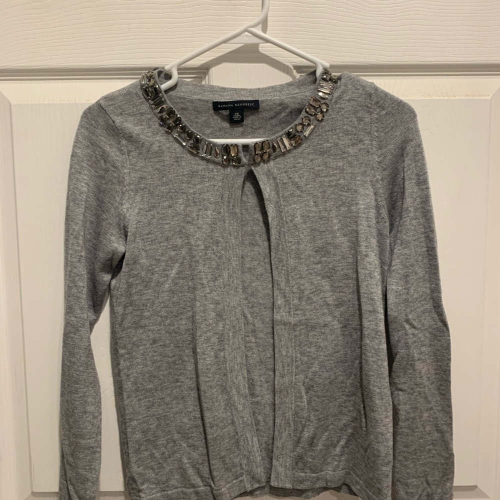 Banana Republic gray jeweled sweater